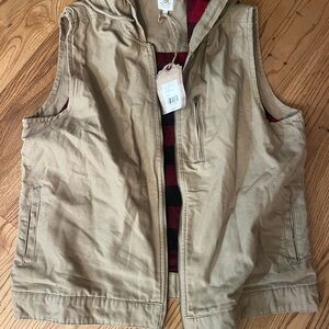 True Craft Beige Hooded Vest with Red Accents